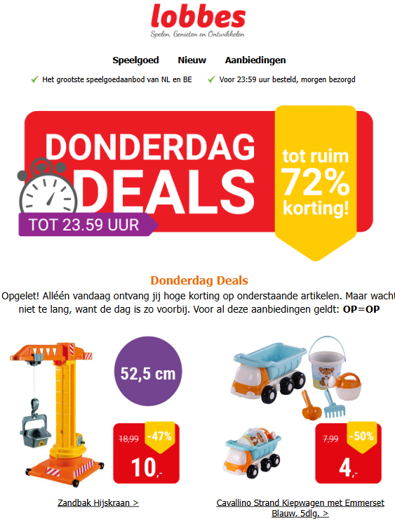 Donderdagdeal Lobbes: tot -72% korting